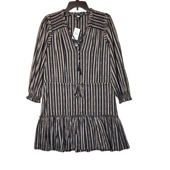 Paige Kaylynn Striped V-Neck Drawstring Waist Ruffle Dress M NWT - Picture 3 of 10